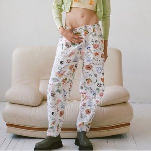 NWOT Colin Locascio Jenni Jean Size Small White & Multi Colored Doodle Jeans